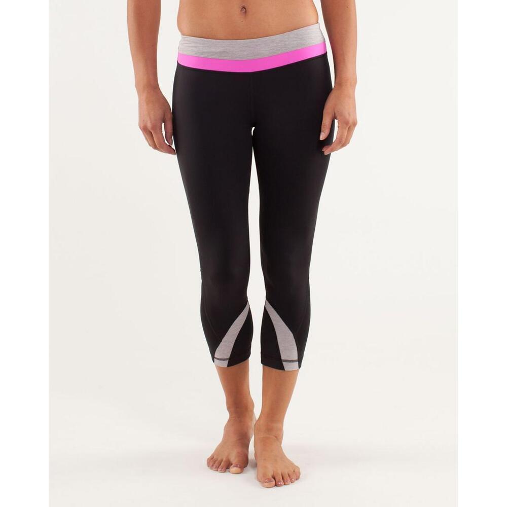 Lululemon Run: Inspire Crop II Black Silver Pink Power Luxtreme Leggings Size 4